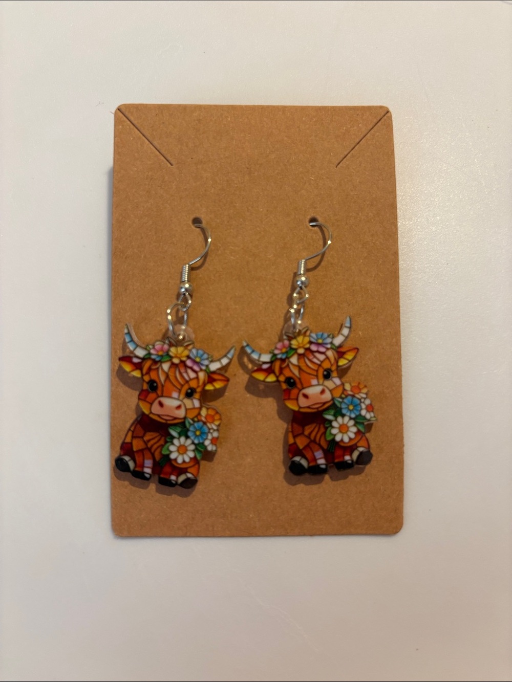 Fashion Nova Orange Multi Floral Cow Dangle Earrings - Picture 2 of 4